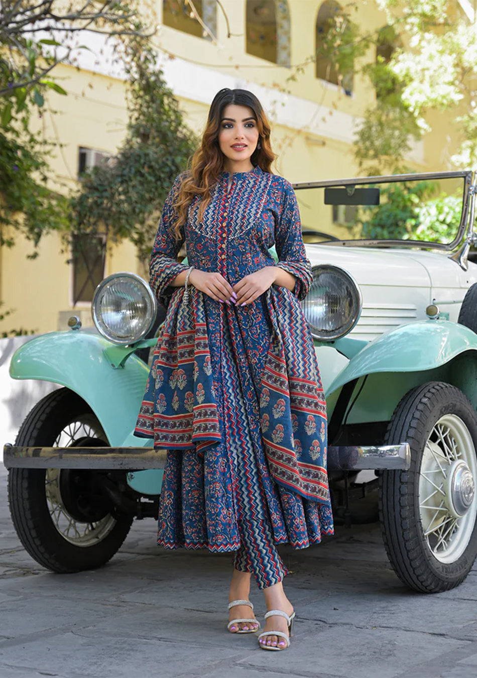 Multicolor Floral Print Cotton Fabric Kurta Pant With Dupatta