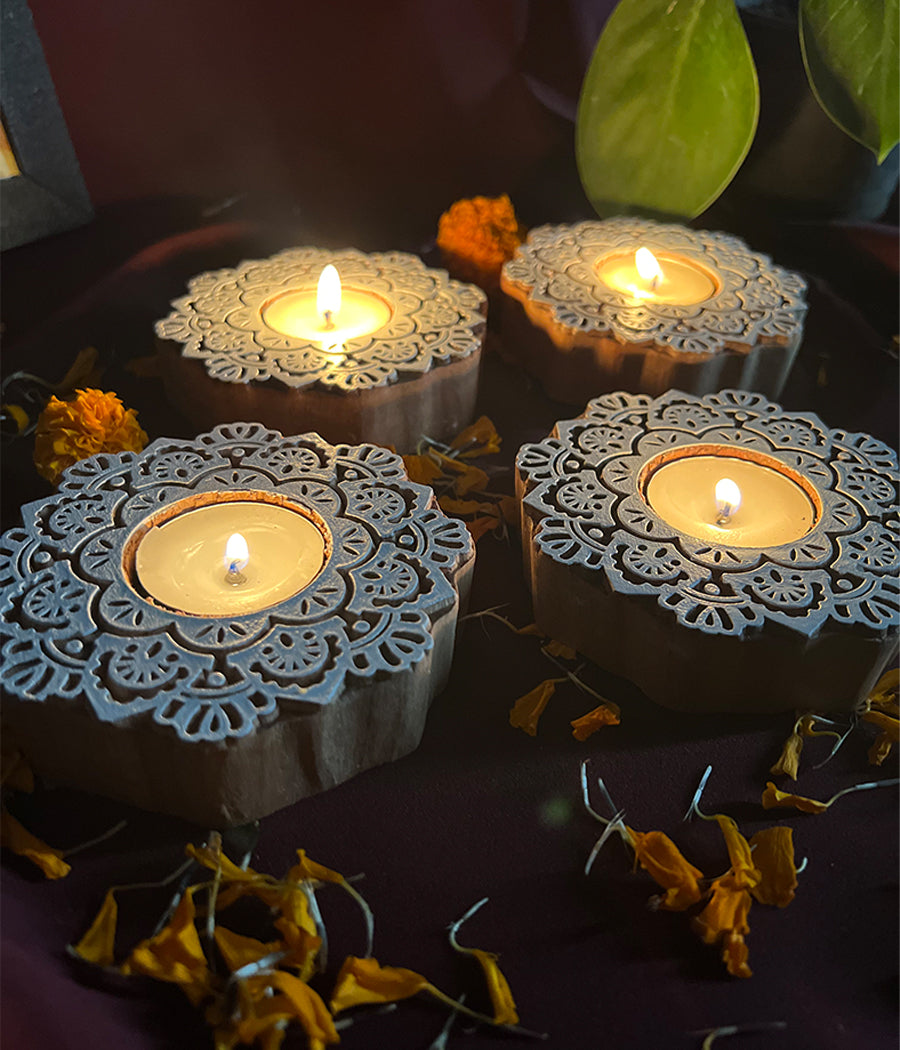 Wooden Devine handcrafted Diya - Set of 4 Diyas