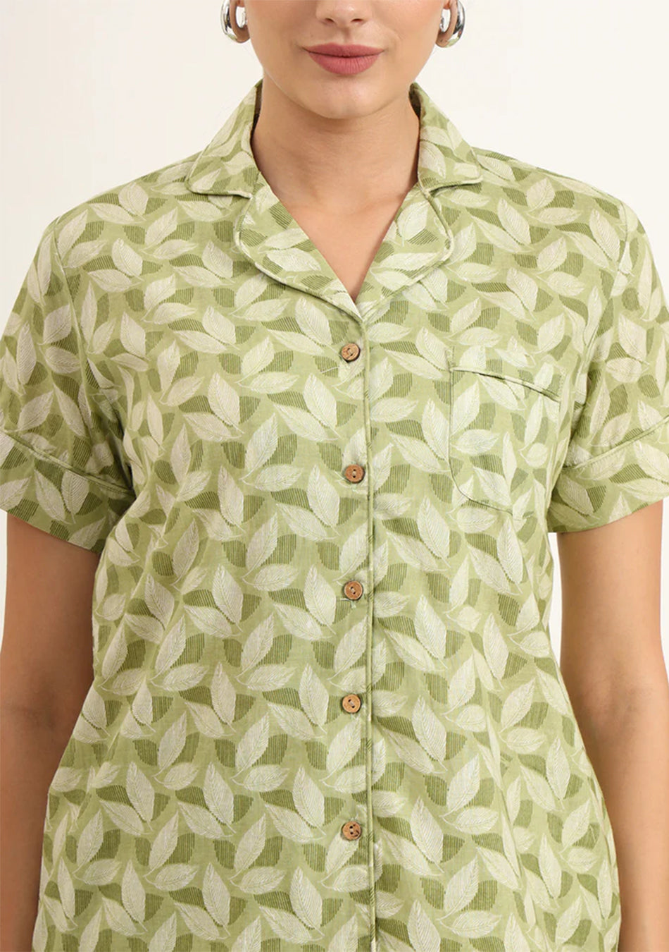 Green Printed Pure Cotton Regular Night Suit