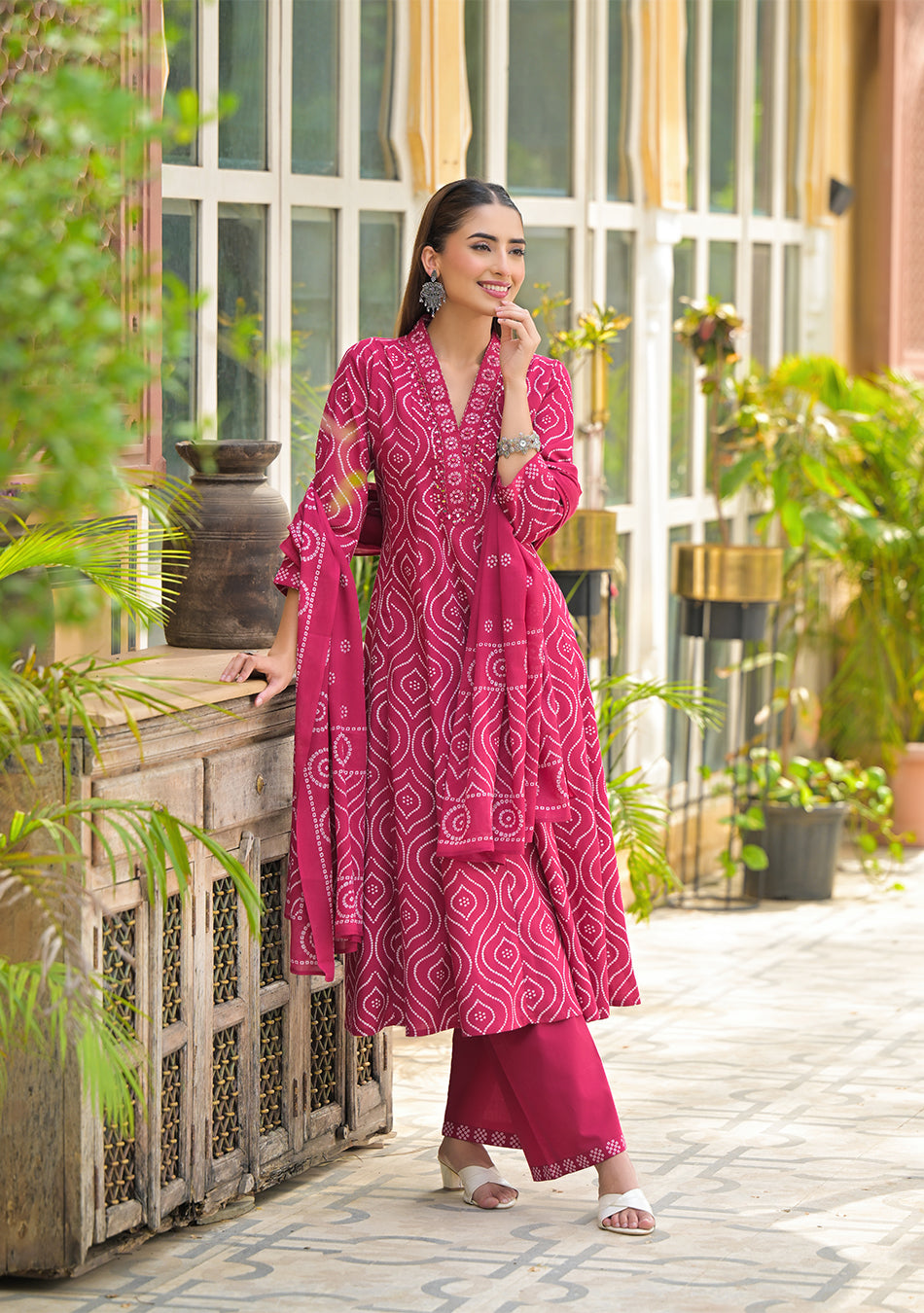 Vibrant Red Anarkali suit set