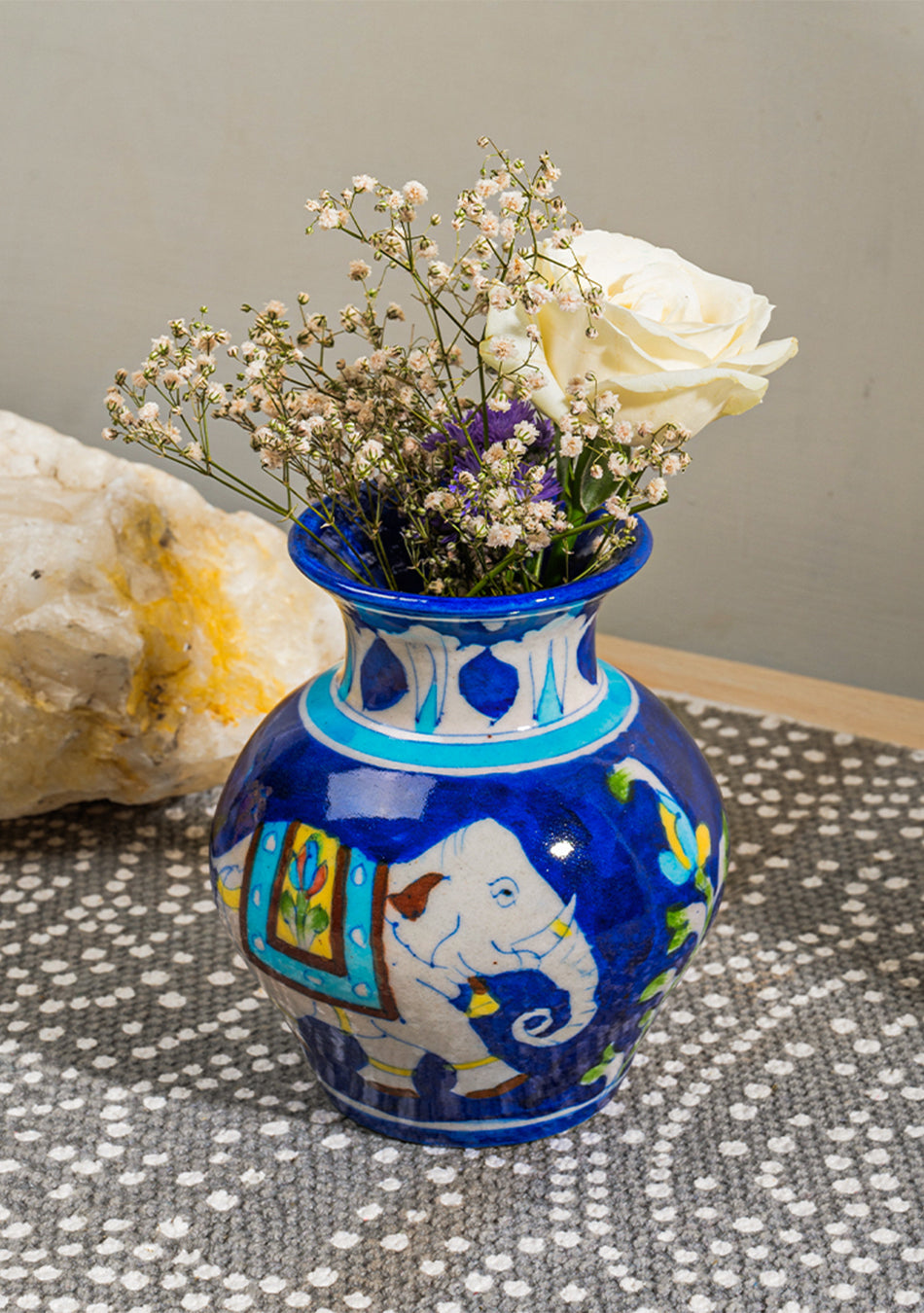 Blue Pottery Elephant Matka Vase