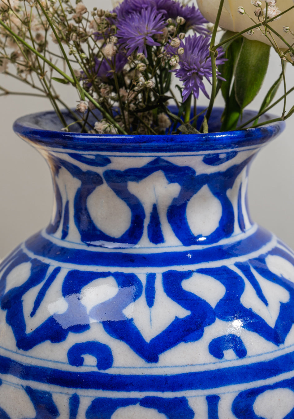 Blue Pottery White Matka Vase