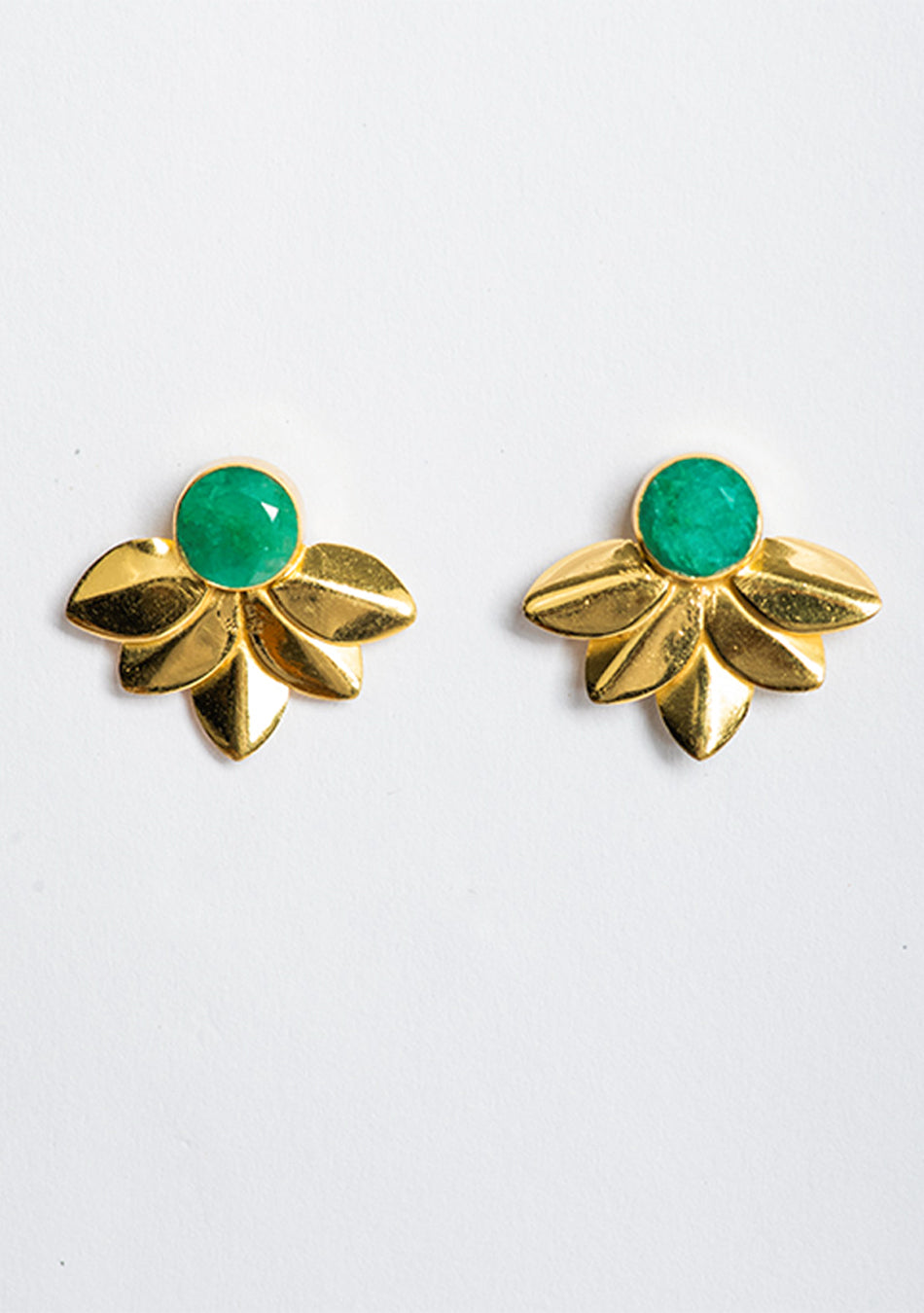 Emerald Leaf Silver-Gold Plated Earrings