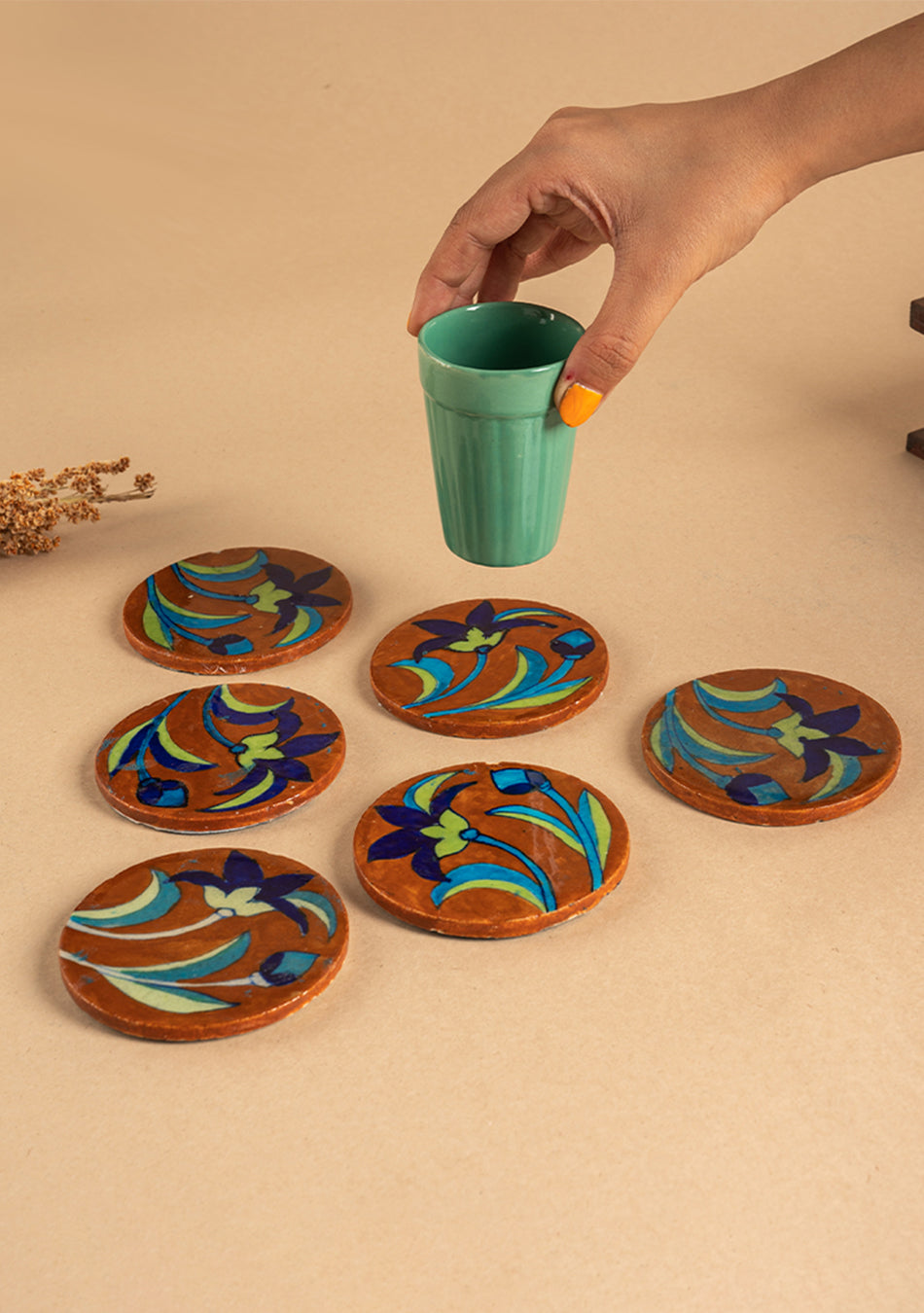 Bloom Blue Pottery Coasters