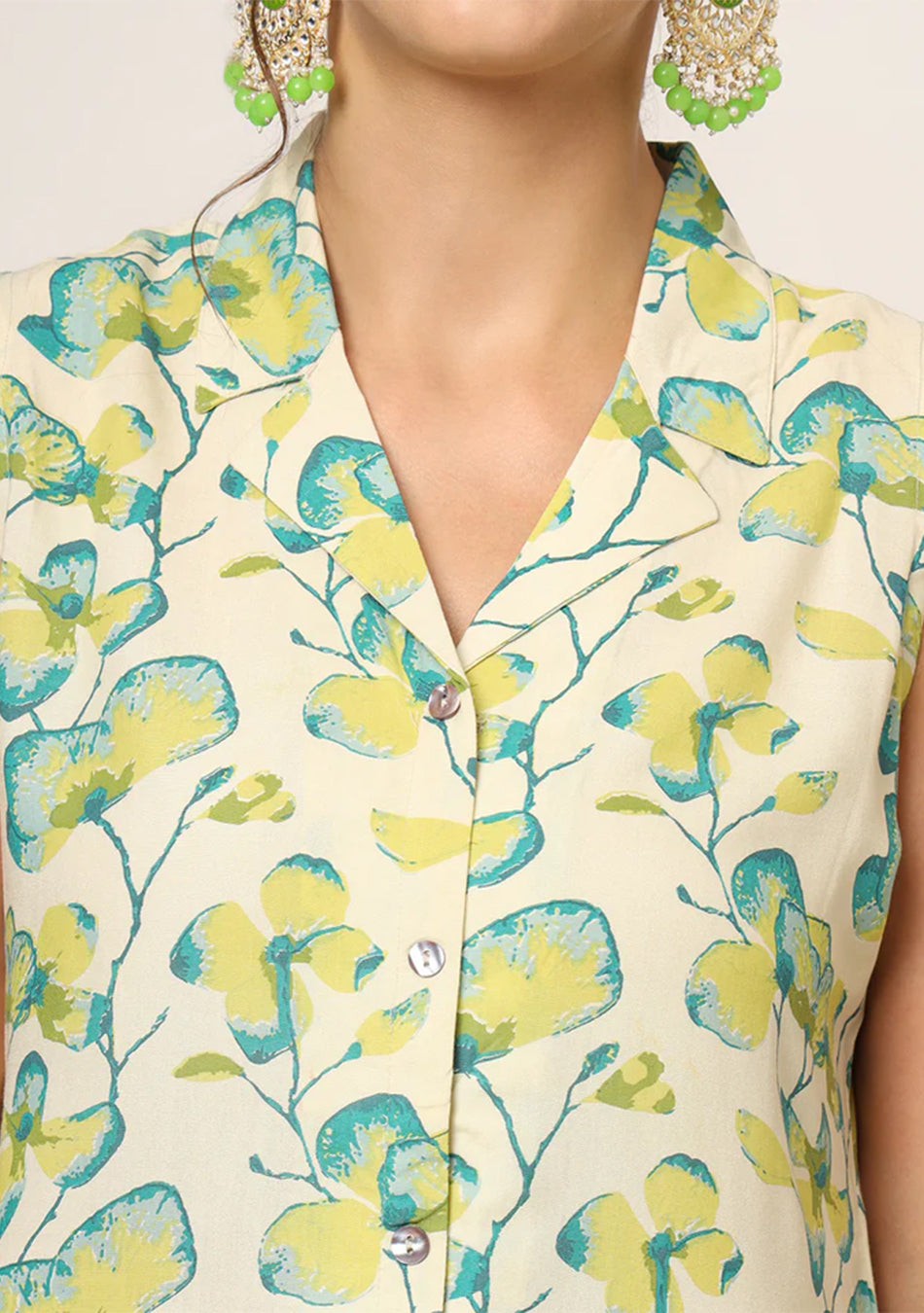 Cream Printed Rayon Fabric Straight Kurta Set