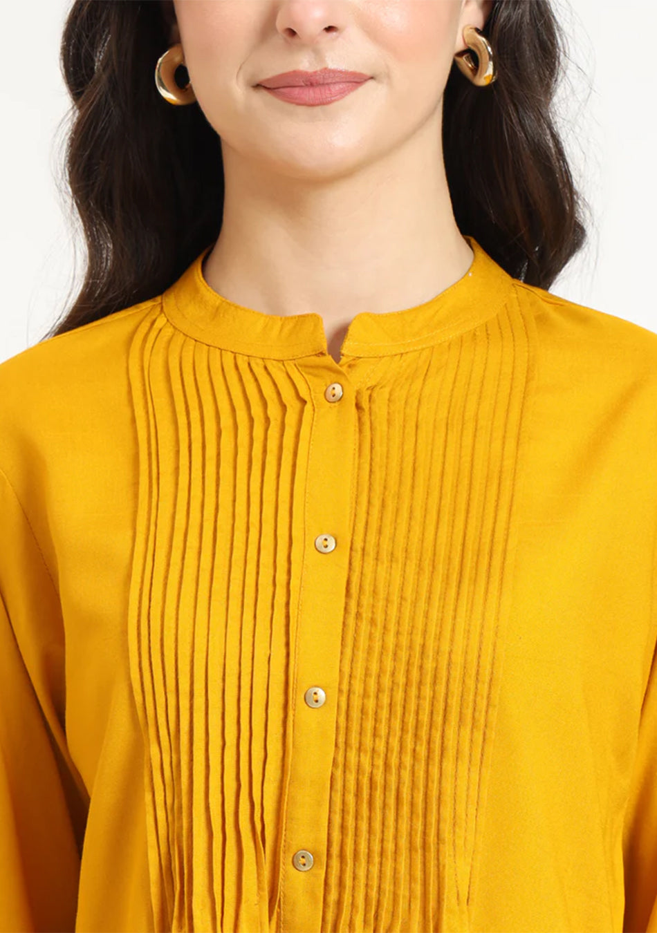 Mustard Solid Pintex Top