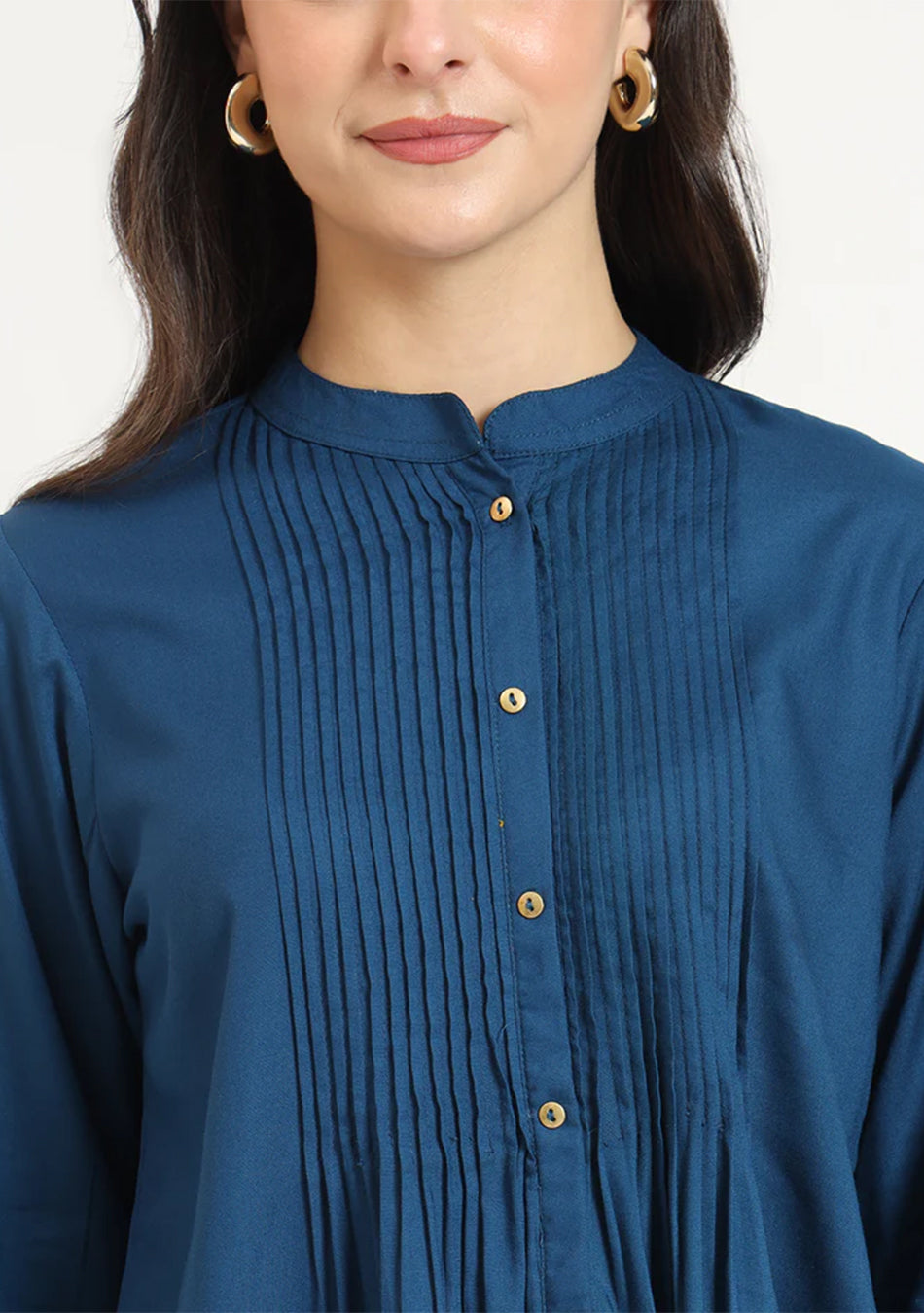 Aqua Blue Solid Pintex Top