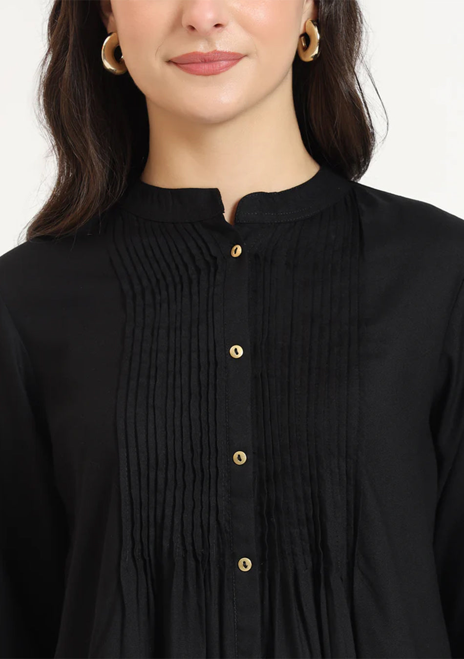 Black Solid Pintex Top