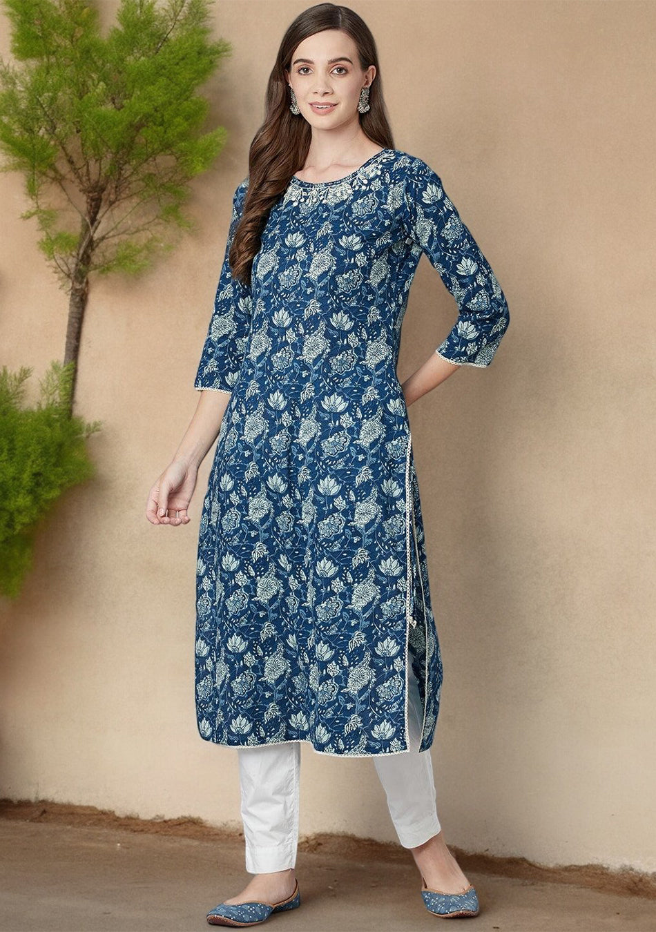Blue Floral Straight kurta