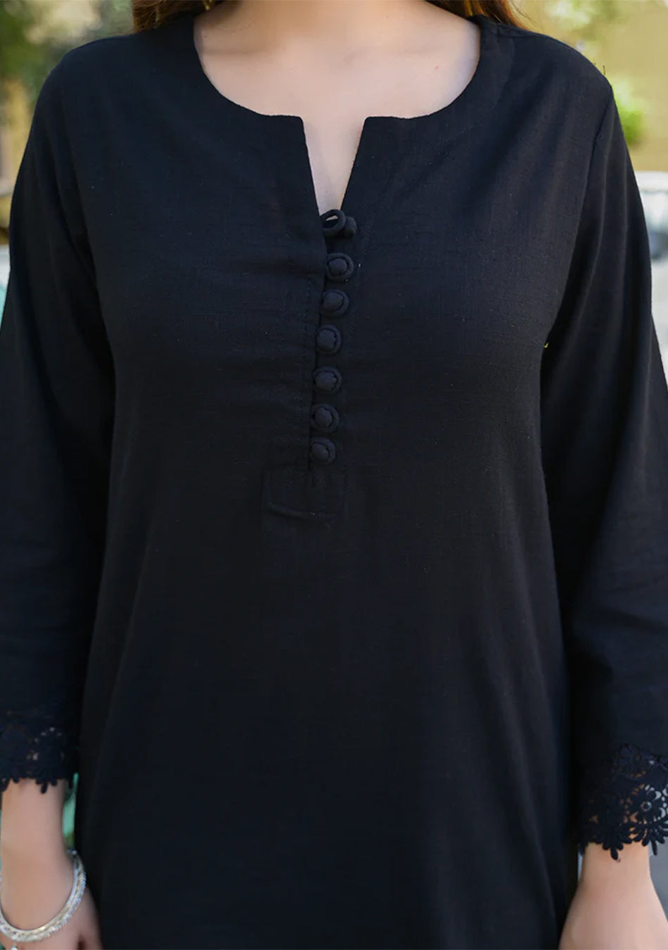 Black Solid Print Cotton Fabric Shirt Kurta with Trouser