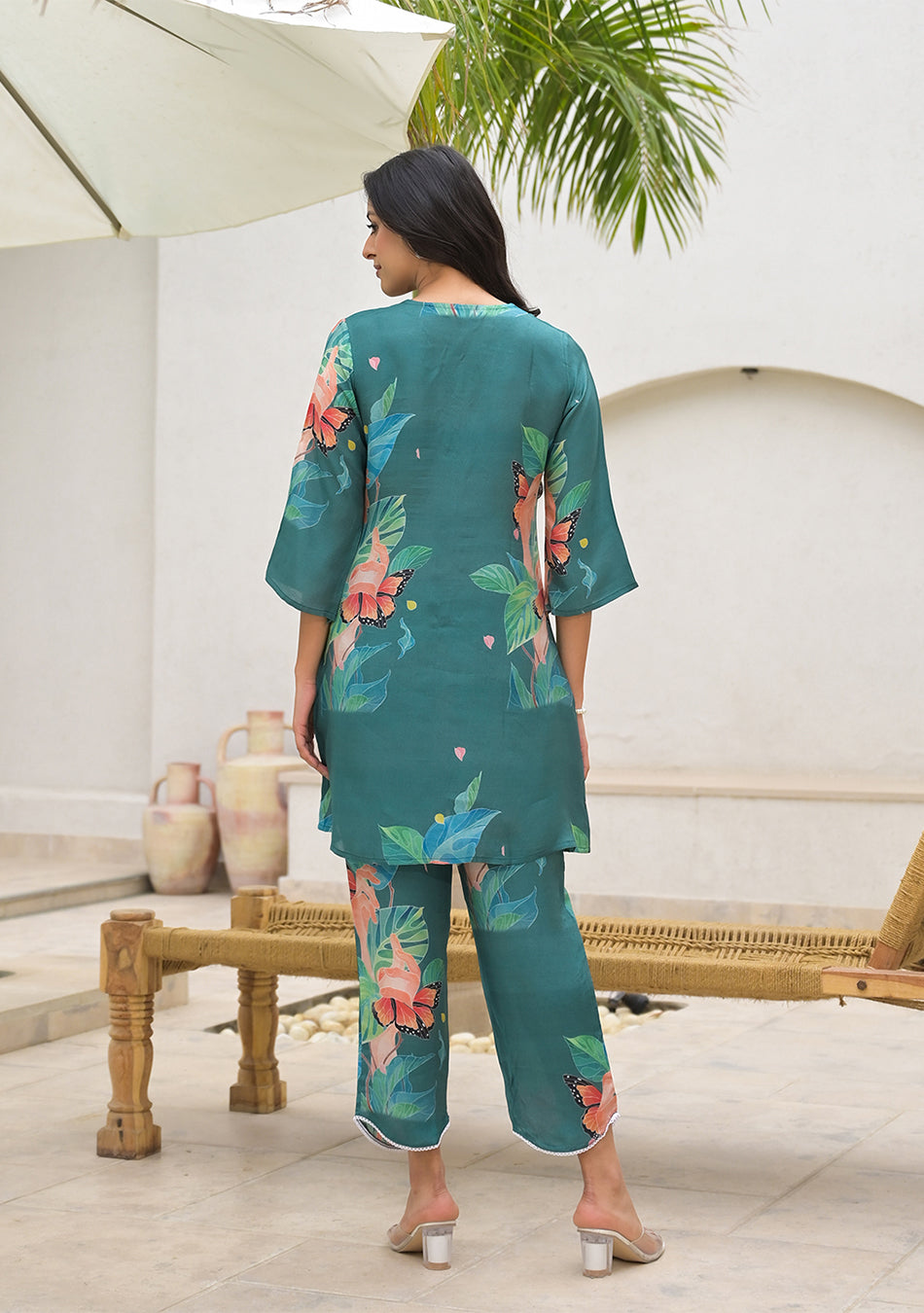 Dark Green Digital Printed Muslin Co-ord set