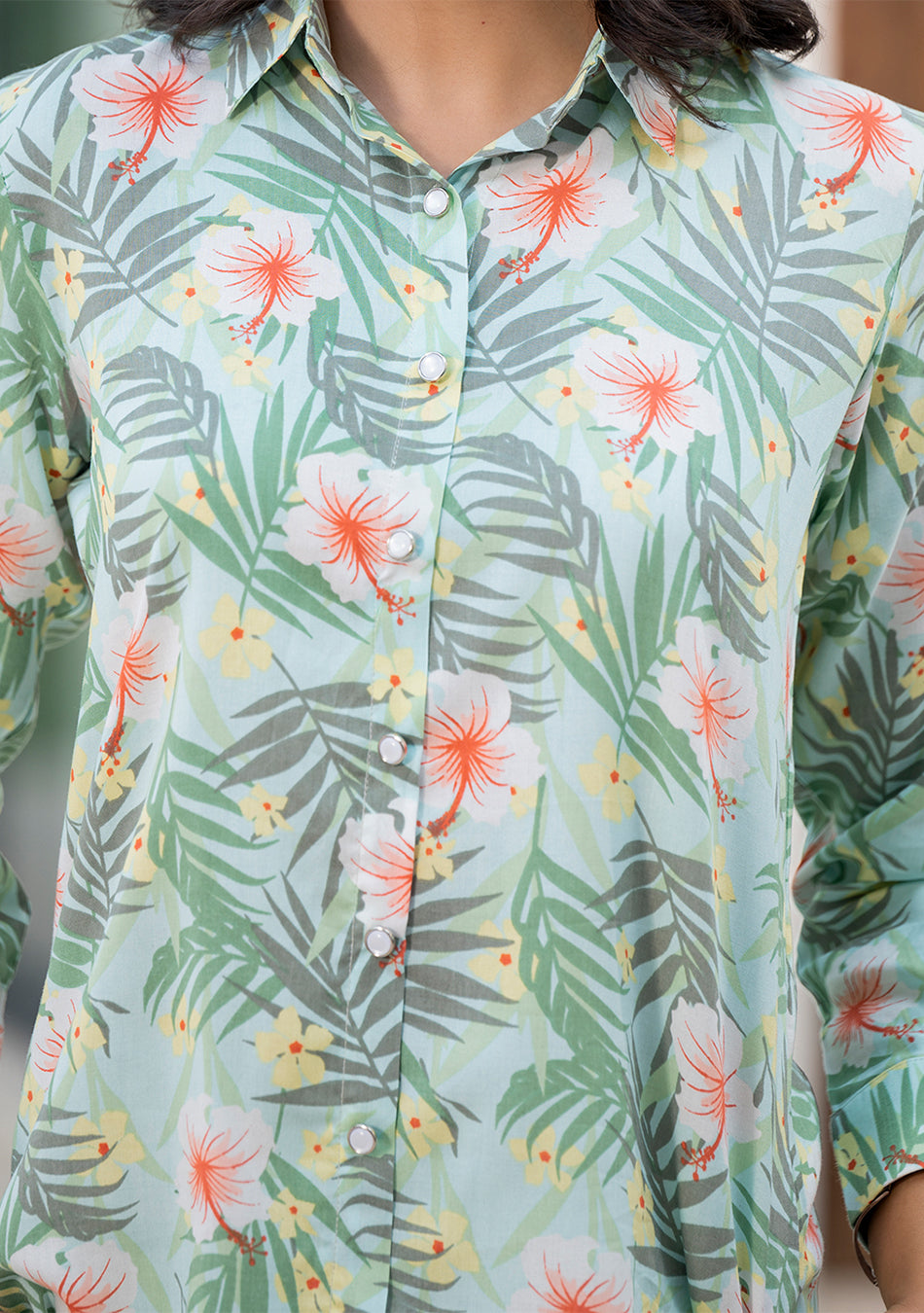 Sky Blue Floral Printed Rayon Co-ord Set