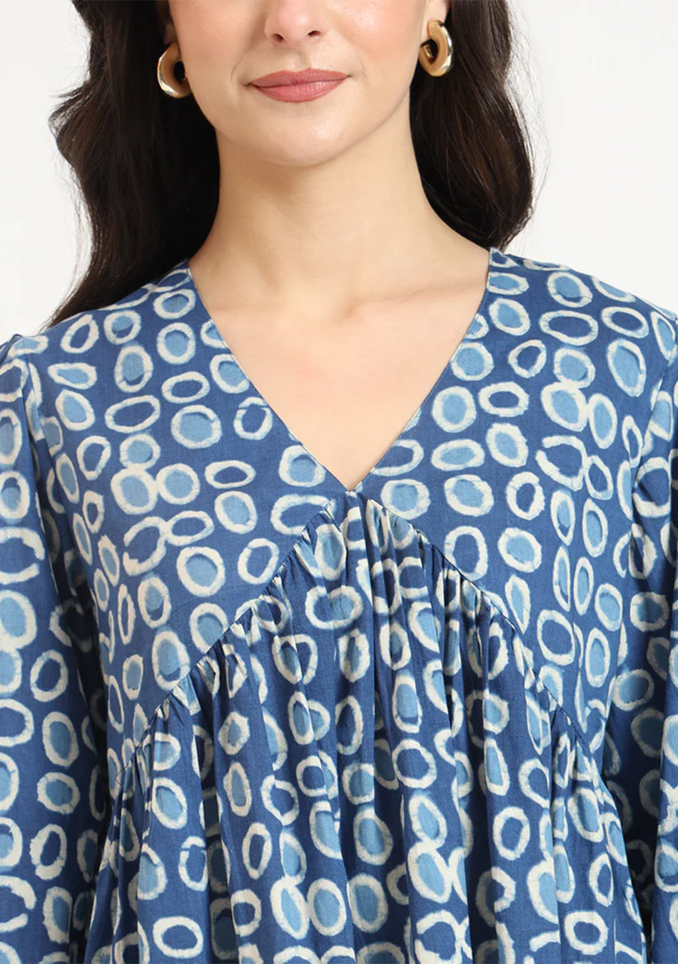Blue Cotton V-Neck Top