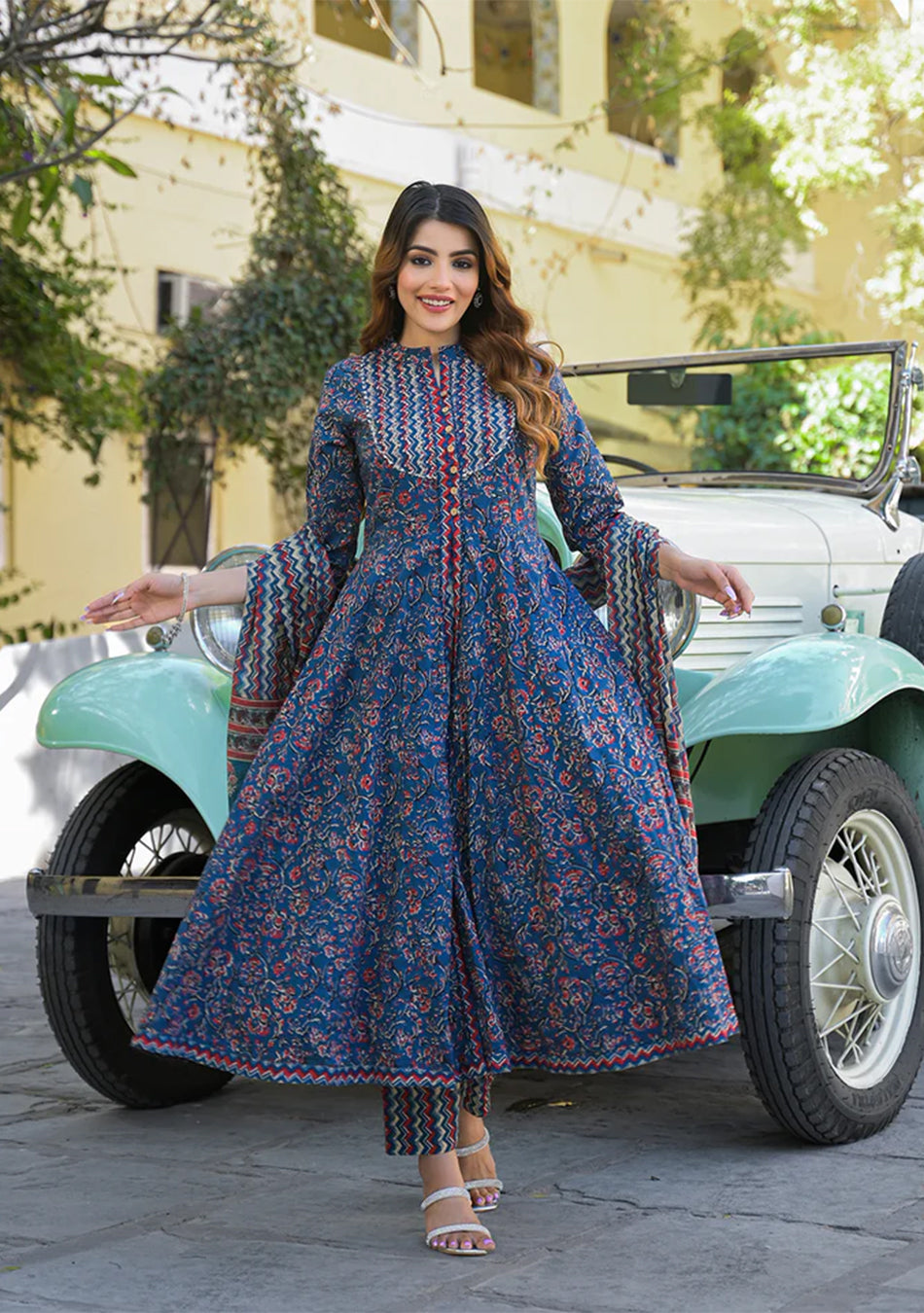 Multicolor Floral Print Cotton Fabric Kurta Pant With Dupatta