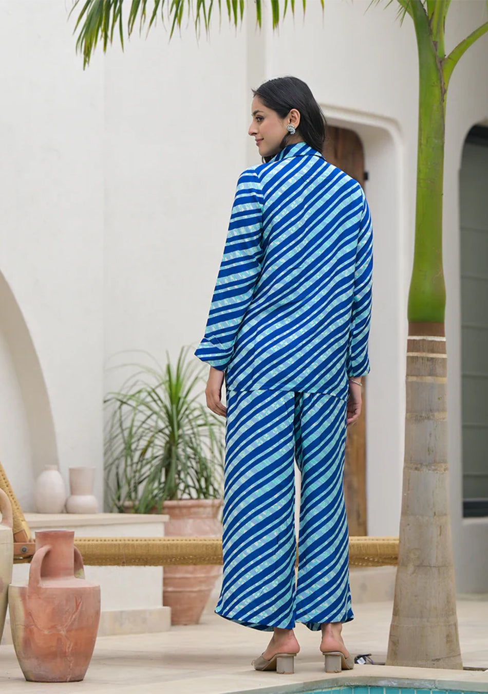 Blue Stripes Shirt With Trousers Co-Ords