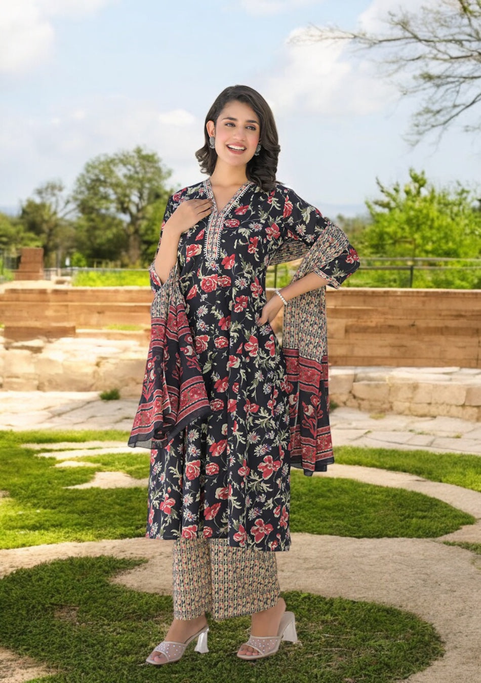 Twilight Rose Anarkali Set