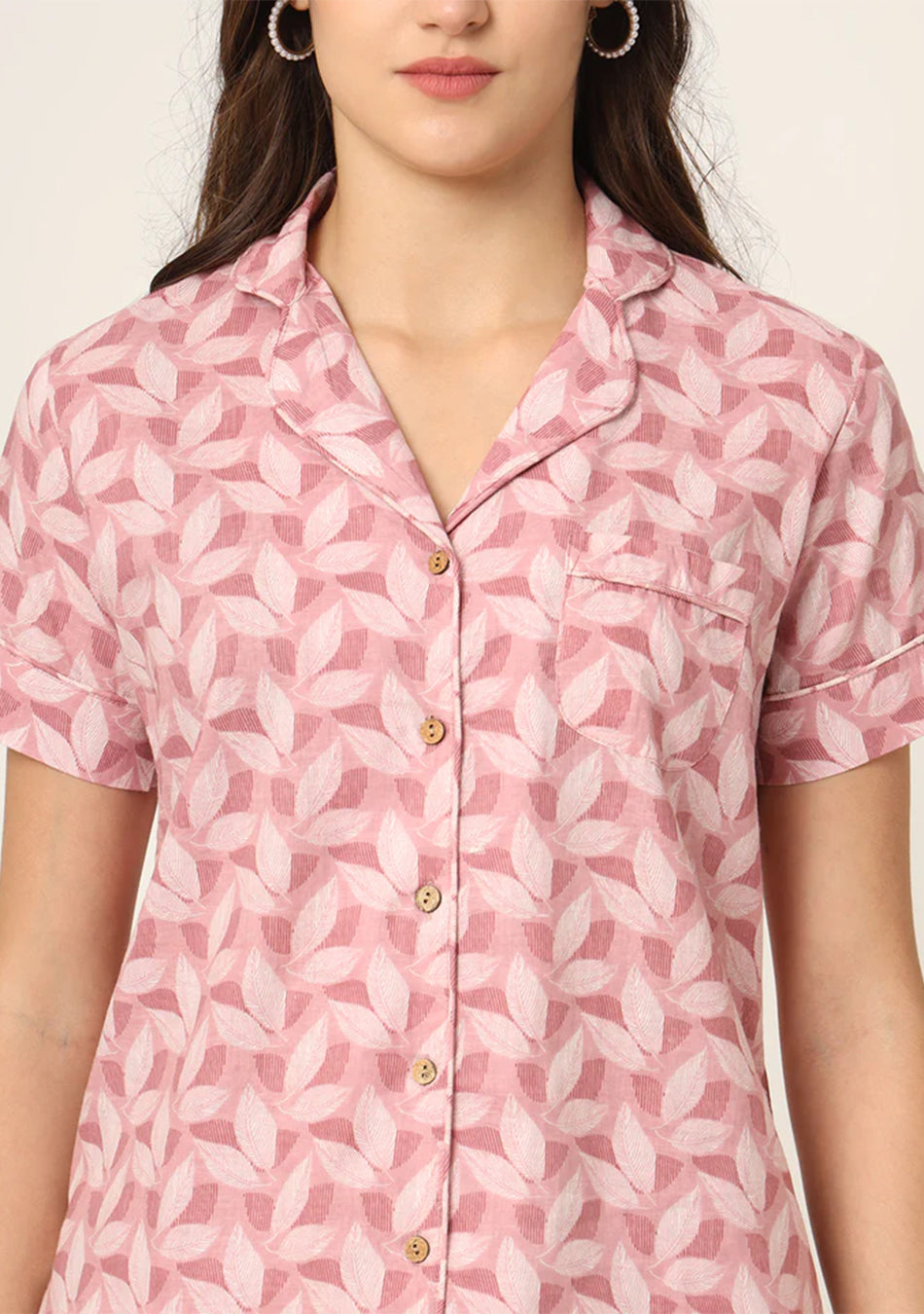 Pink Printed Pure Cotton Regular Night Suit