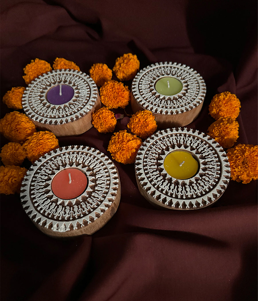 Wooden Devotion handcrafted Diya (Set of 4 Diyas)