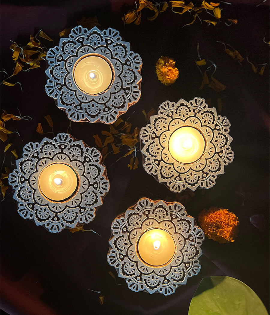 Wooden Devine handcrafted Diya - Set of 4 Diyas