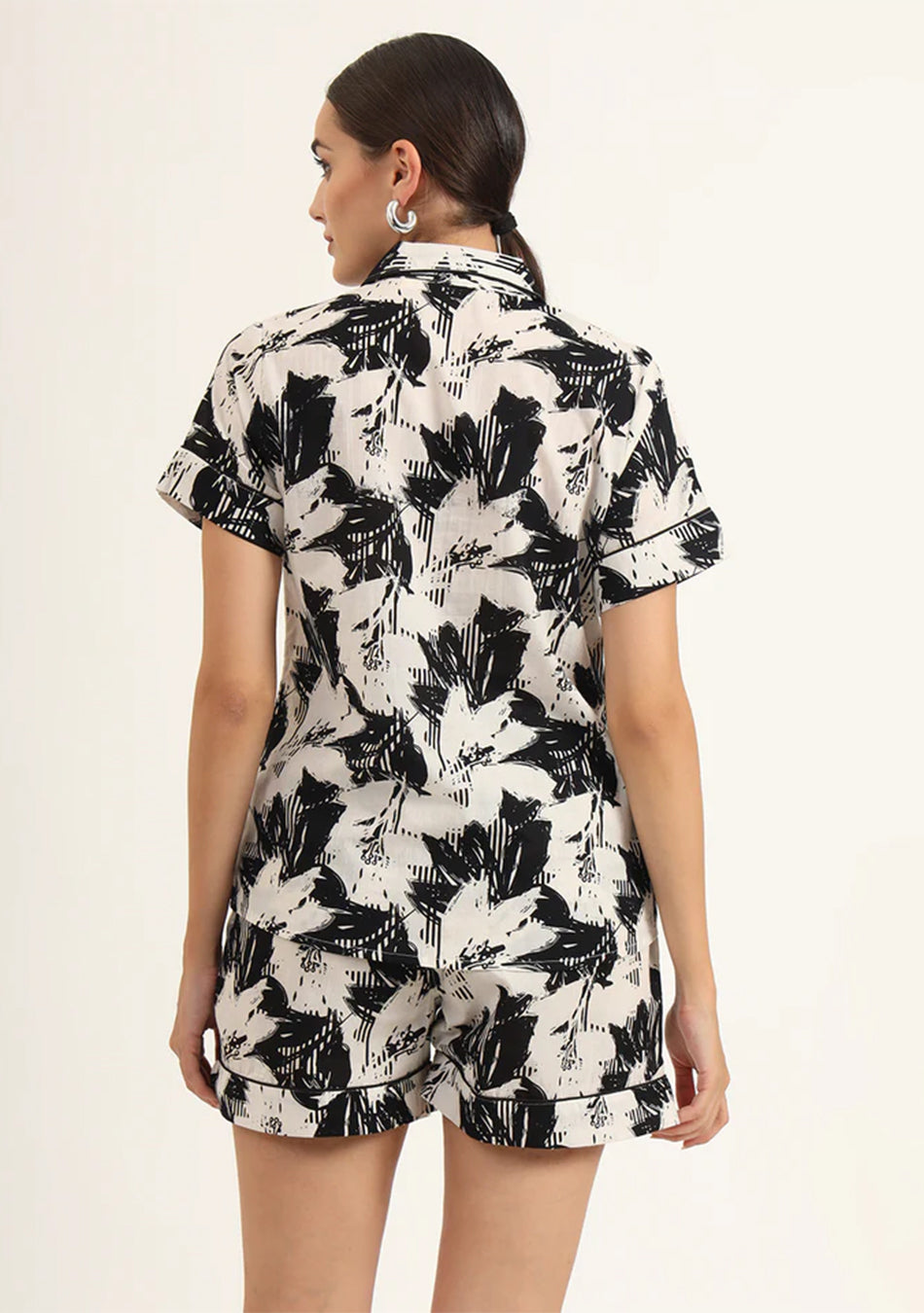 Black & White Asymetric Print Pure Cotton Regular Night Suit