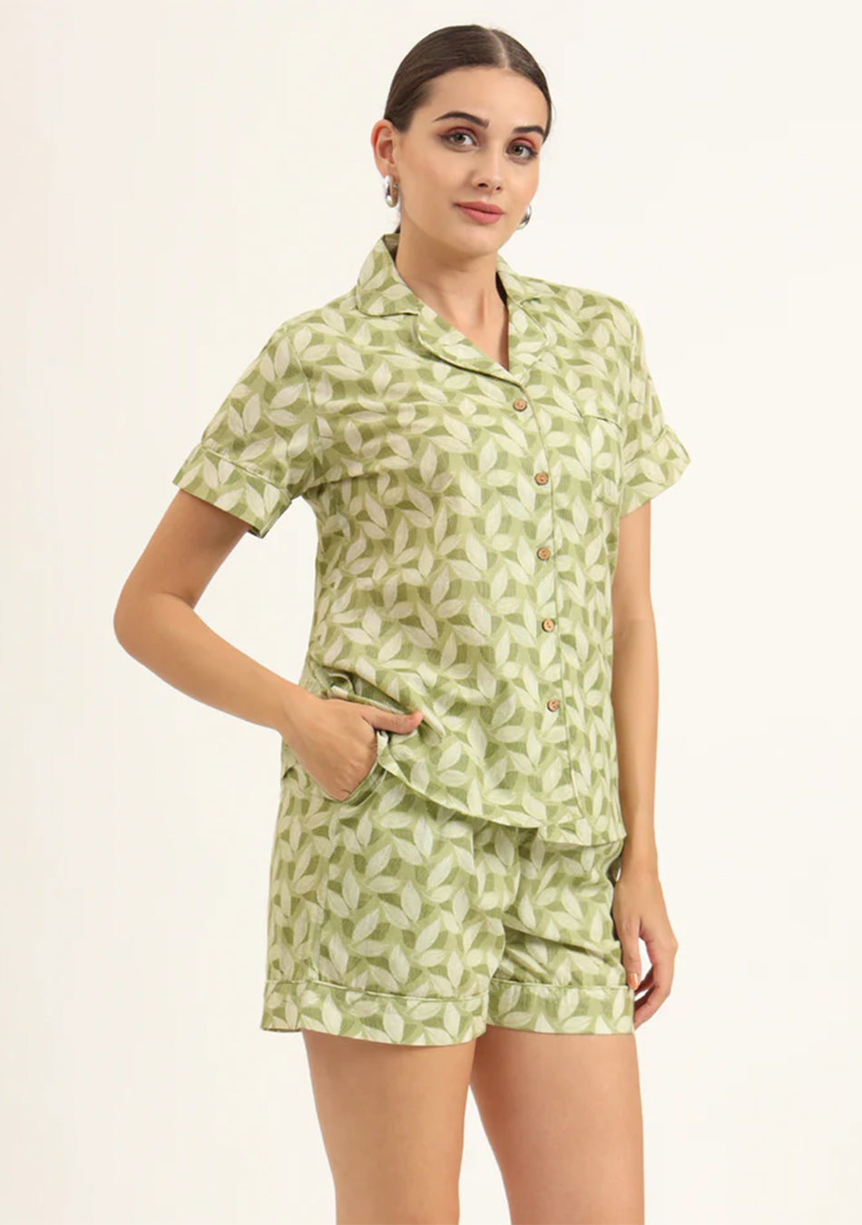 Green Printed Pure Cotton Regular Night Suit