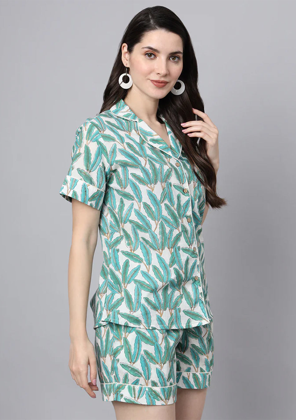 Handblock Print Green Cotton Night Suit
