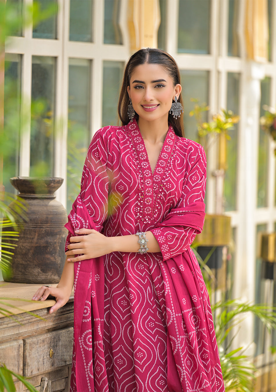 Vibrant Red Anarkali suit set