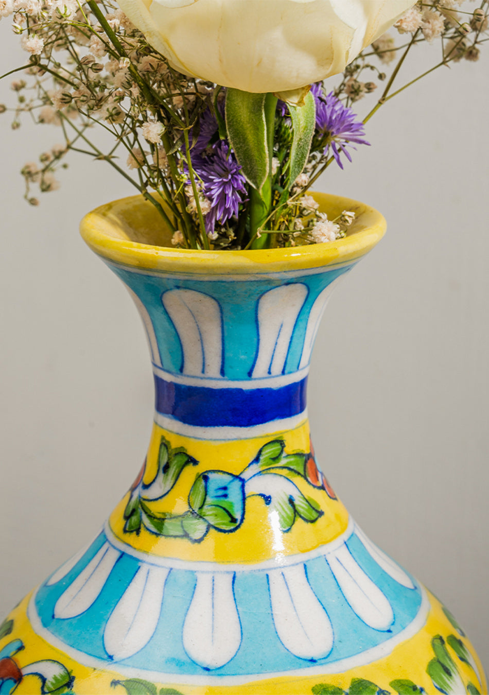 BLUE POTTERY YELLOW GENIE VASE