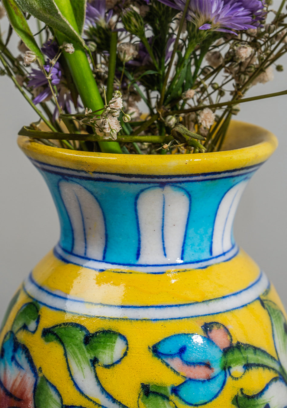 Blue Pottery Yellow Floral Vase