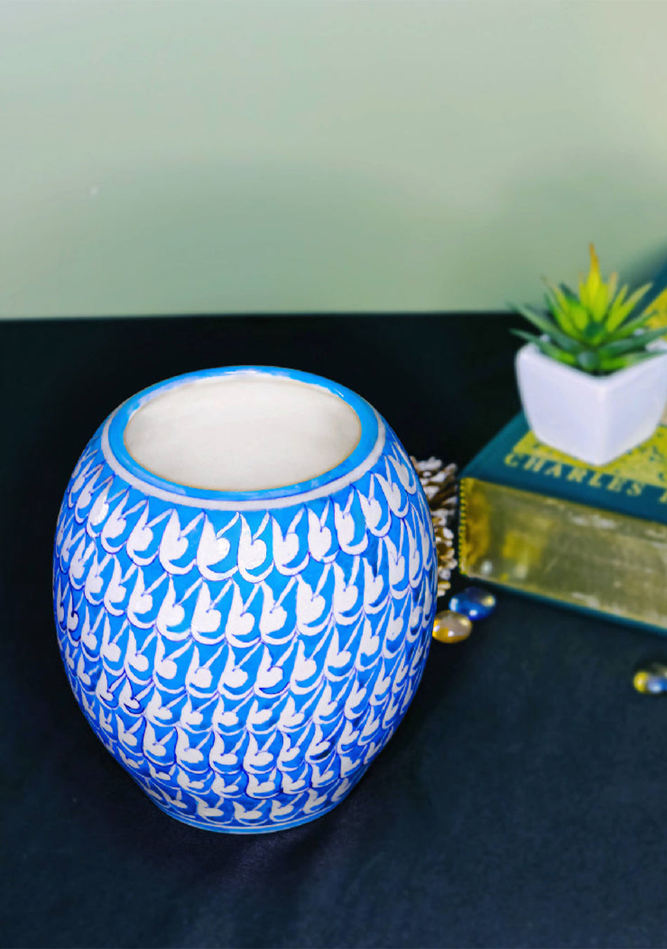 Blue Pottery Big Drum Vase