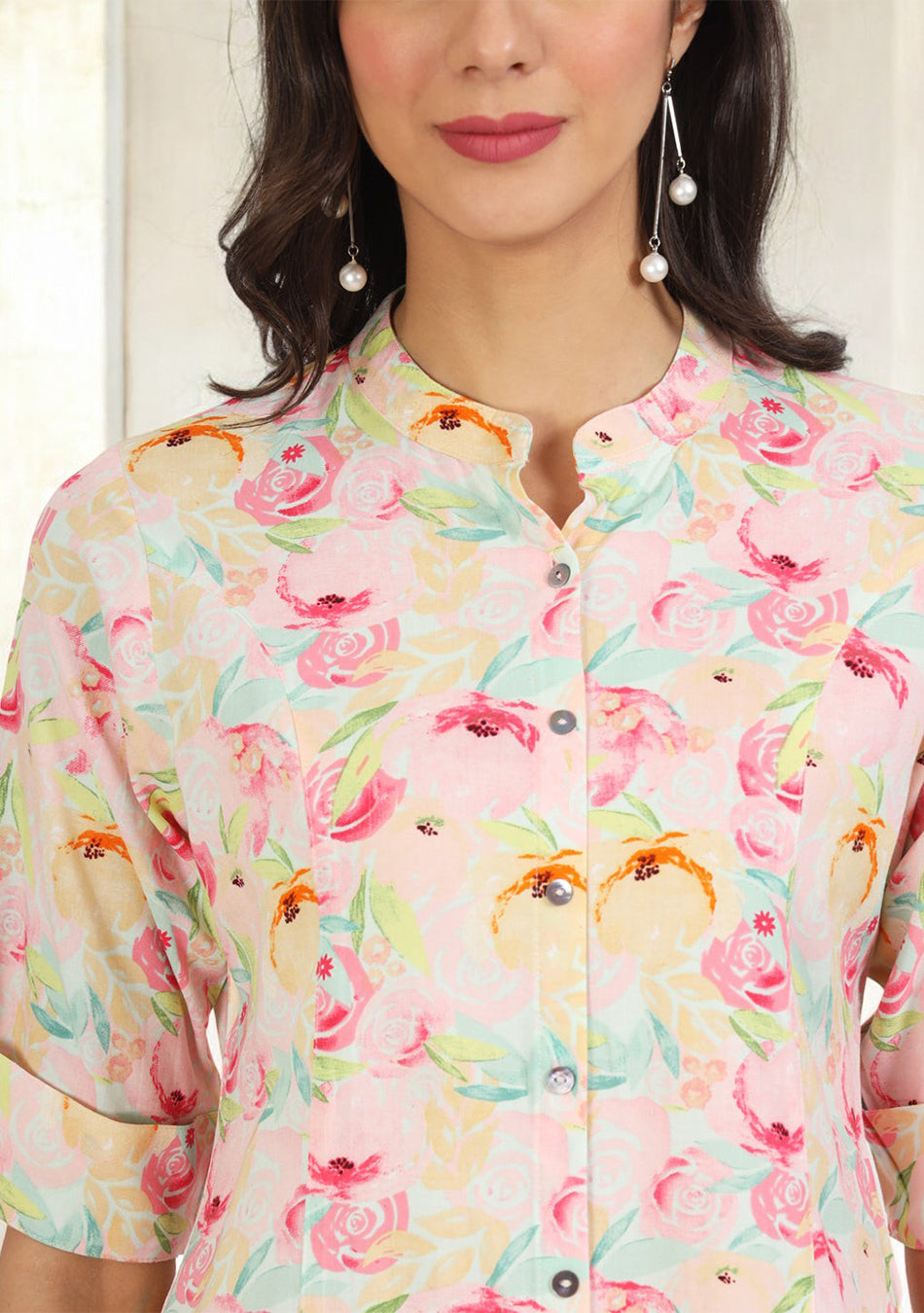 Green Floral Printed Rayon Top