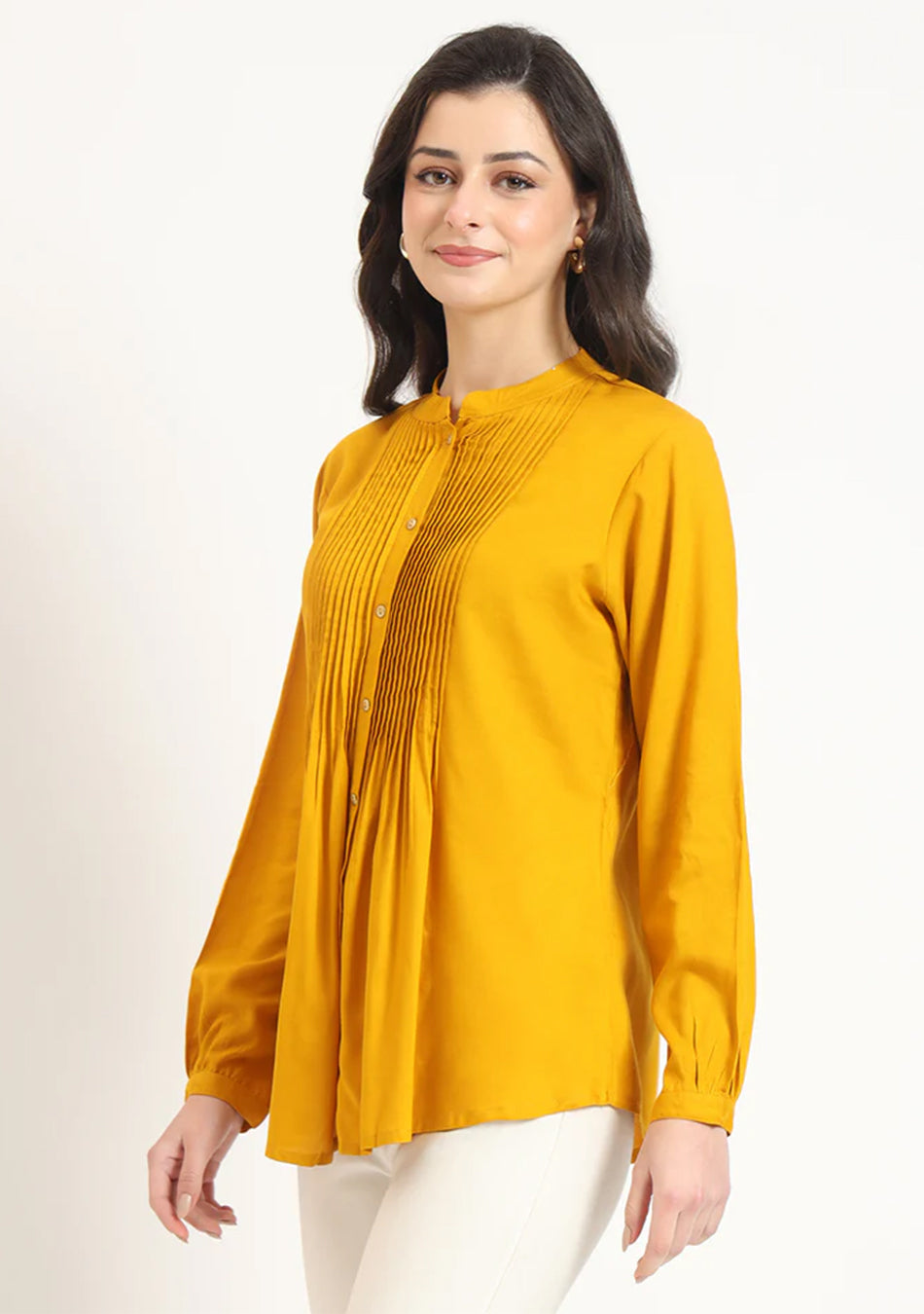 Mustard Solid Pintex Top