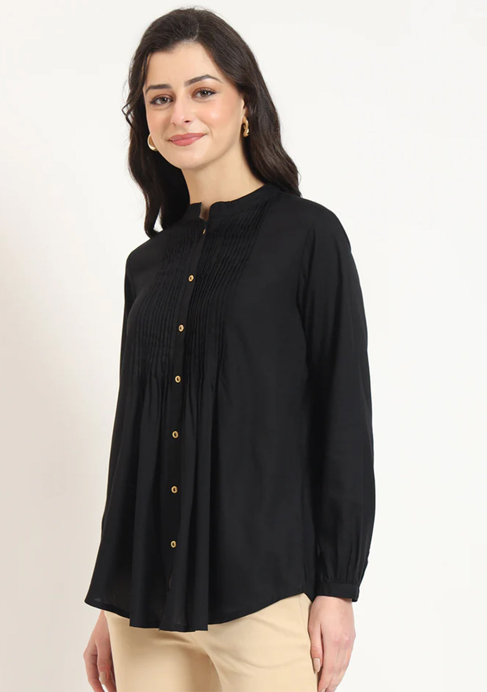 Black Solid Pintex Top