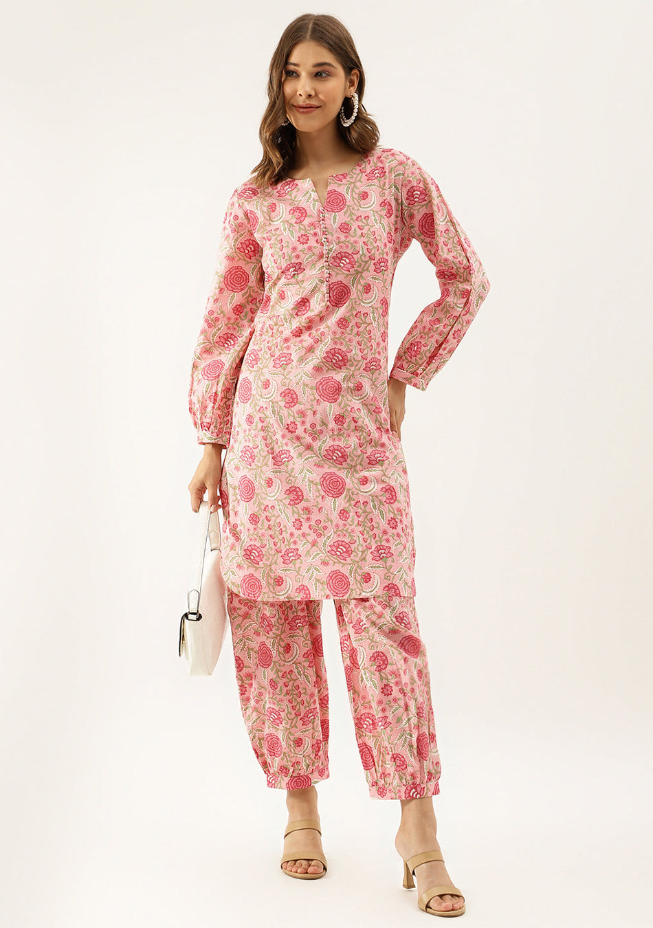 Pink Floral Print Cotton Co-ord set