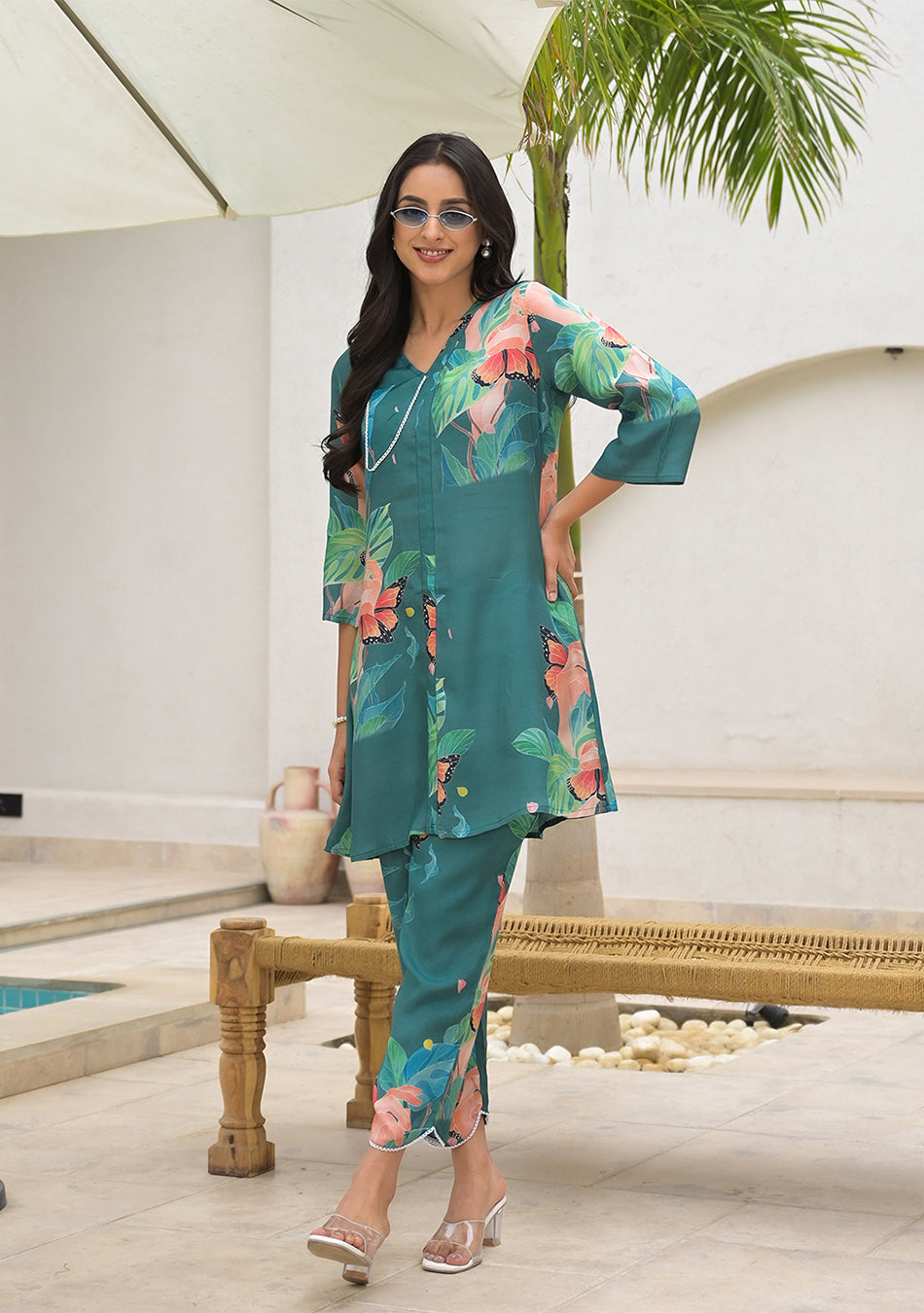 Dark Green Digital Printed Muslin Co-ord set