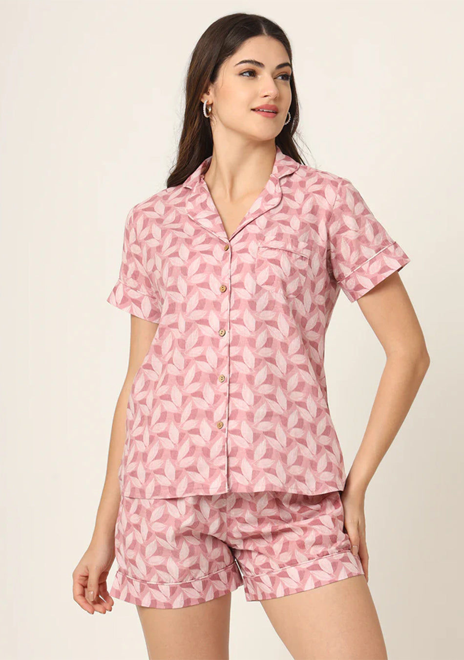 Pink Printed Pure Cotton Regular Night Suit