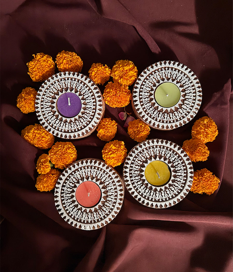 Wooden Devotion handcrafted Diya (Set of 4 Diyas)