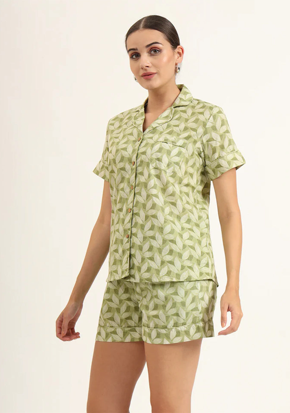 Green Printed Pure Cotton Regular Night Suit