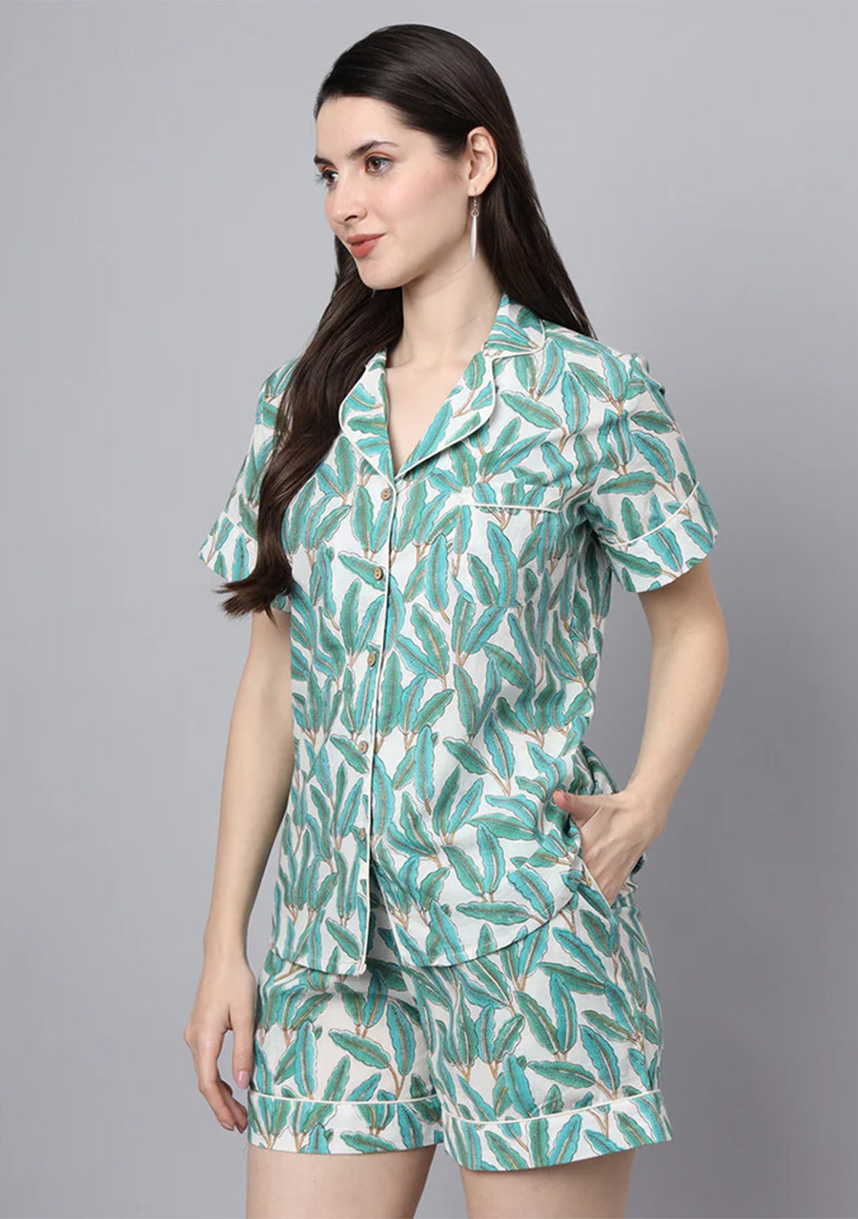 Handblock Print Green Cotton Night Suit