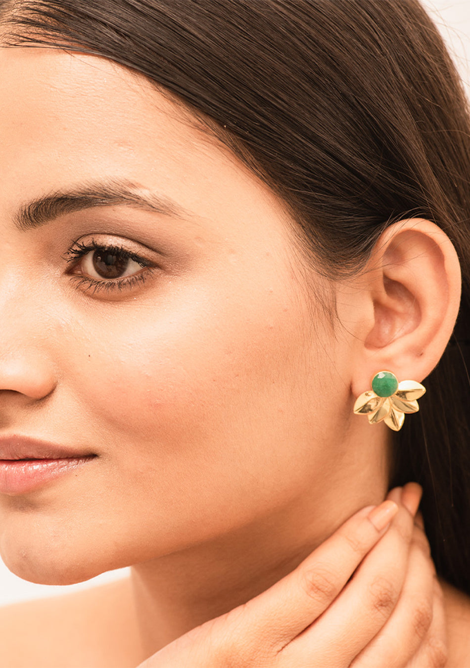 Emerald Leaf Silver-Gold Plated Earrings