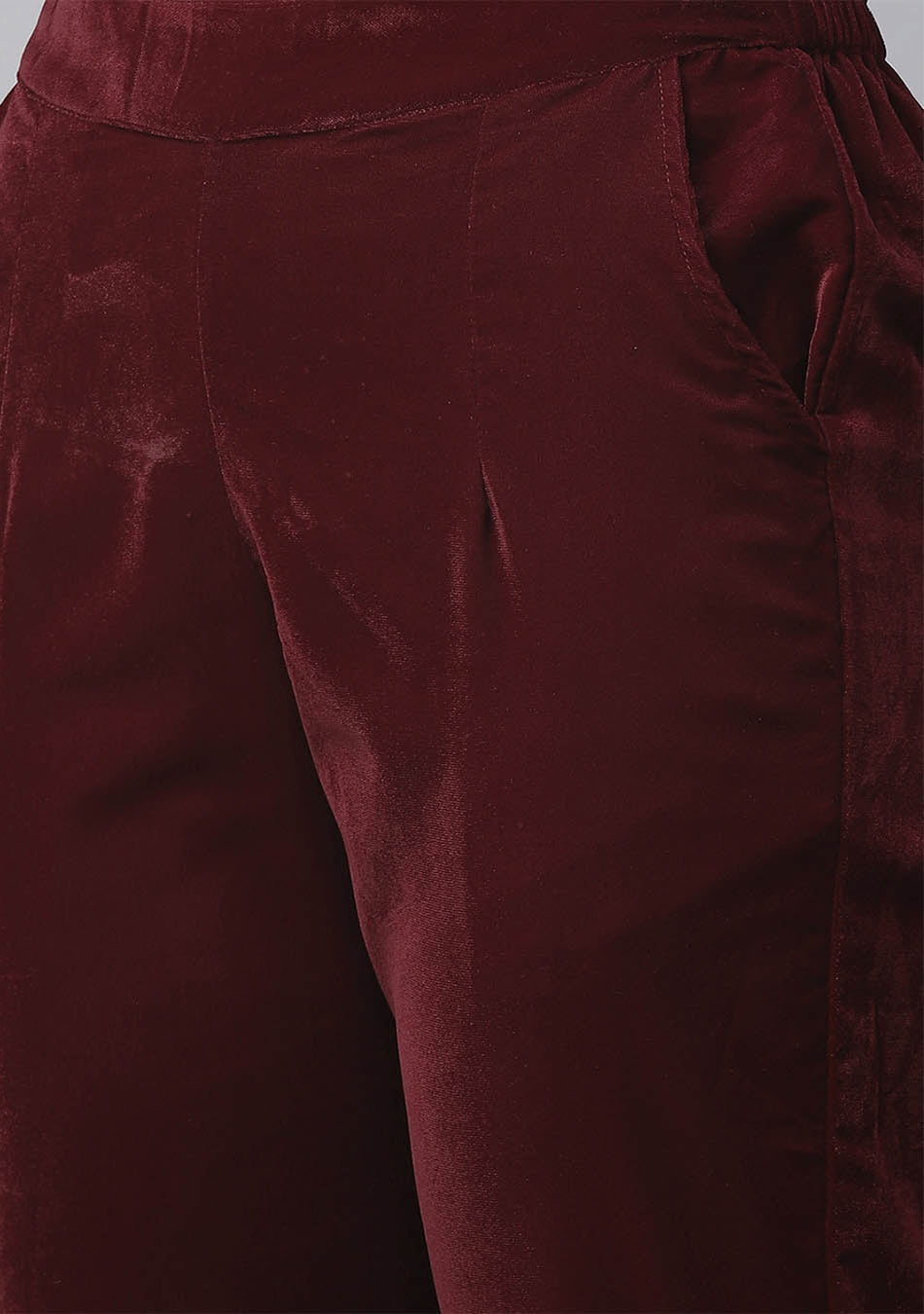 Maroon Velvet Hand Work Kurta Pant With Net Dupatta Set