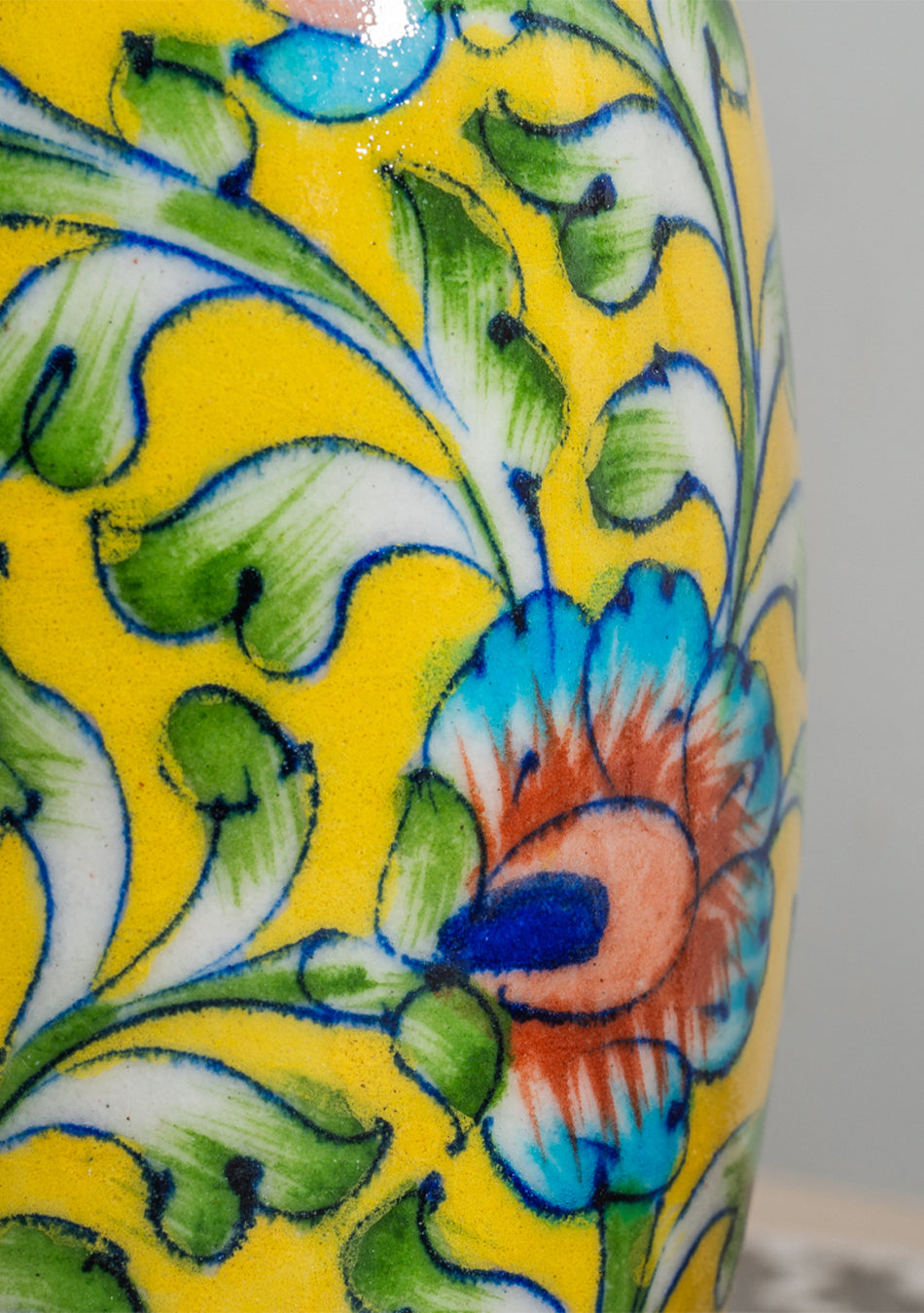 Blue Pottery Yellow Floral Vase