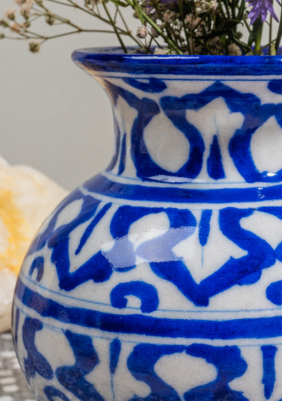 Blue Pottery White Matka Vase