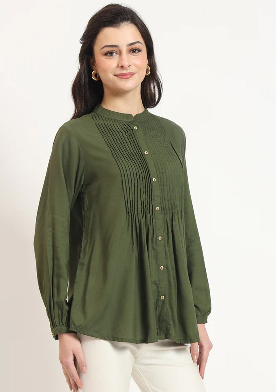 Olive Pintex Top