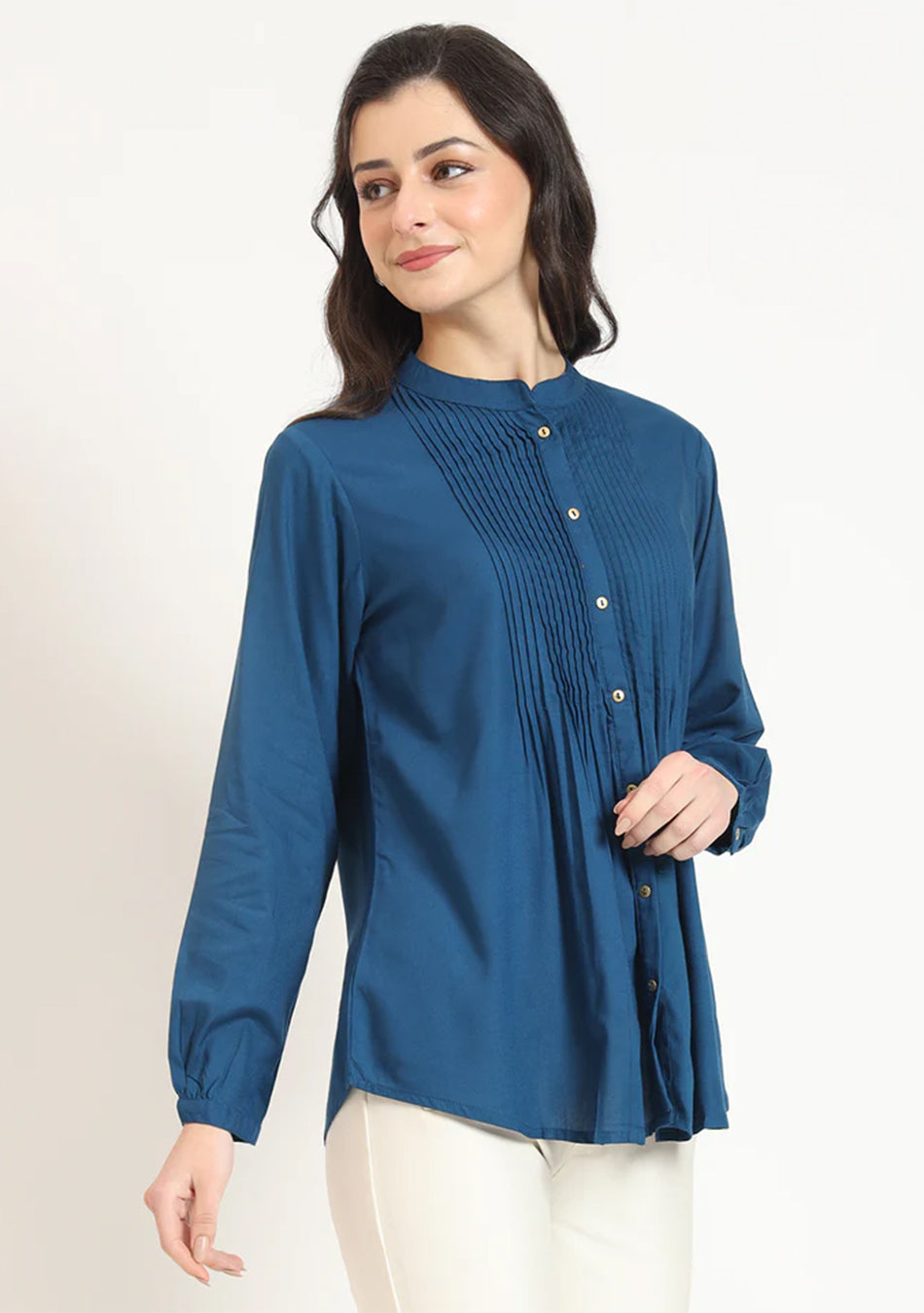 Aqua Blue Solid Pintex Top