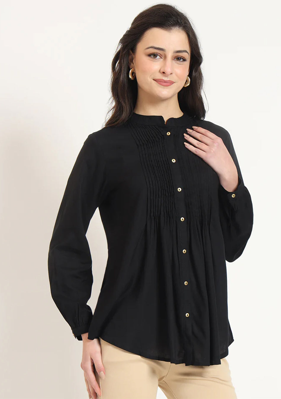 Black Solid Pintex Top
