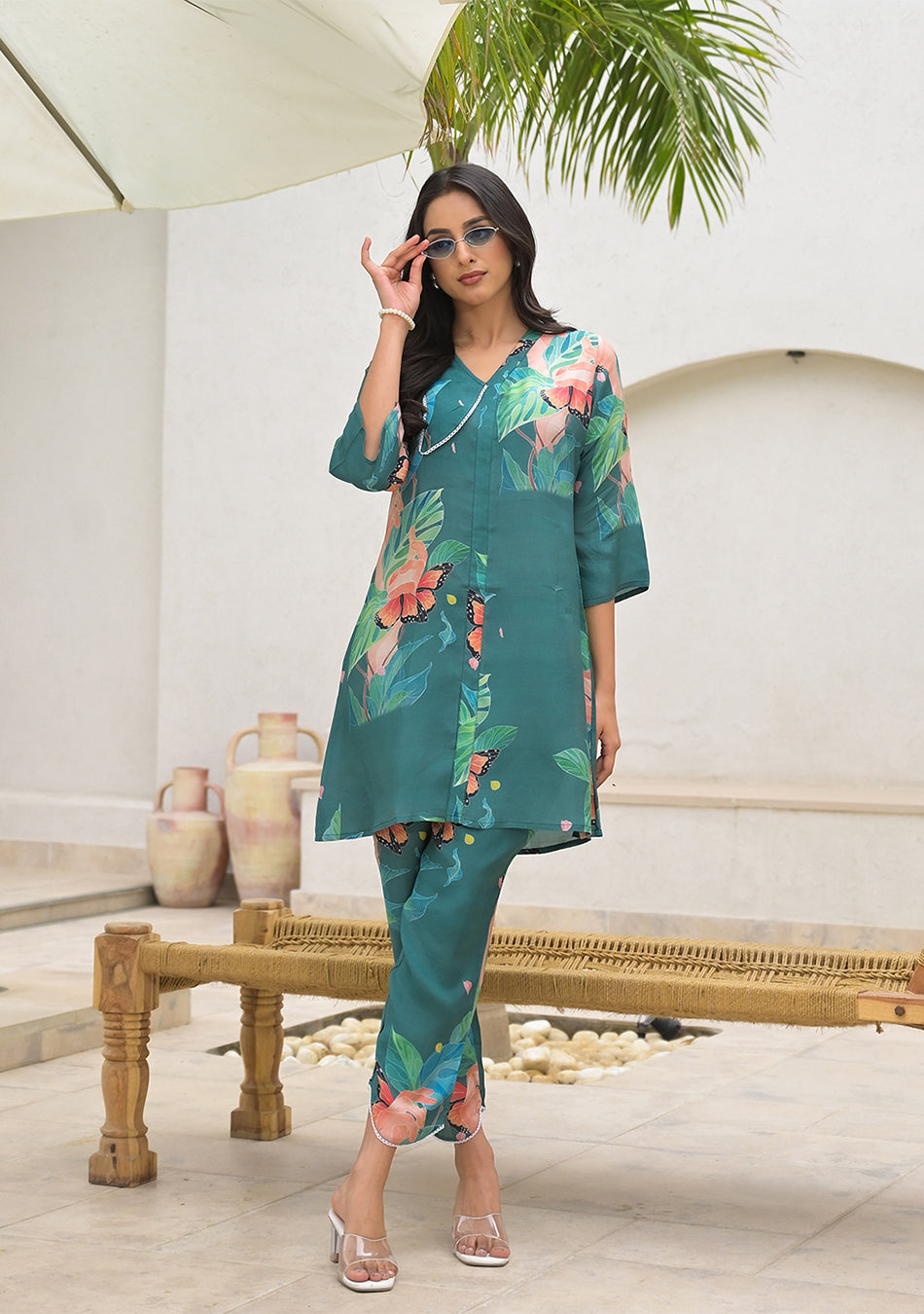 Dark Green Digital Printed Muslin Co-ord set