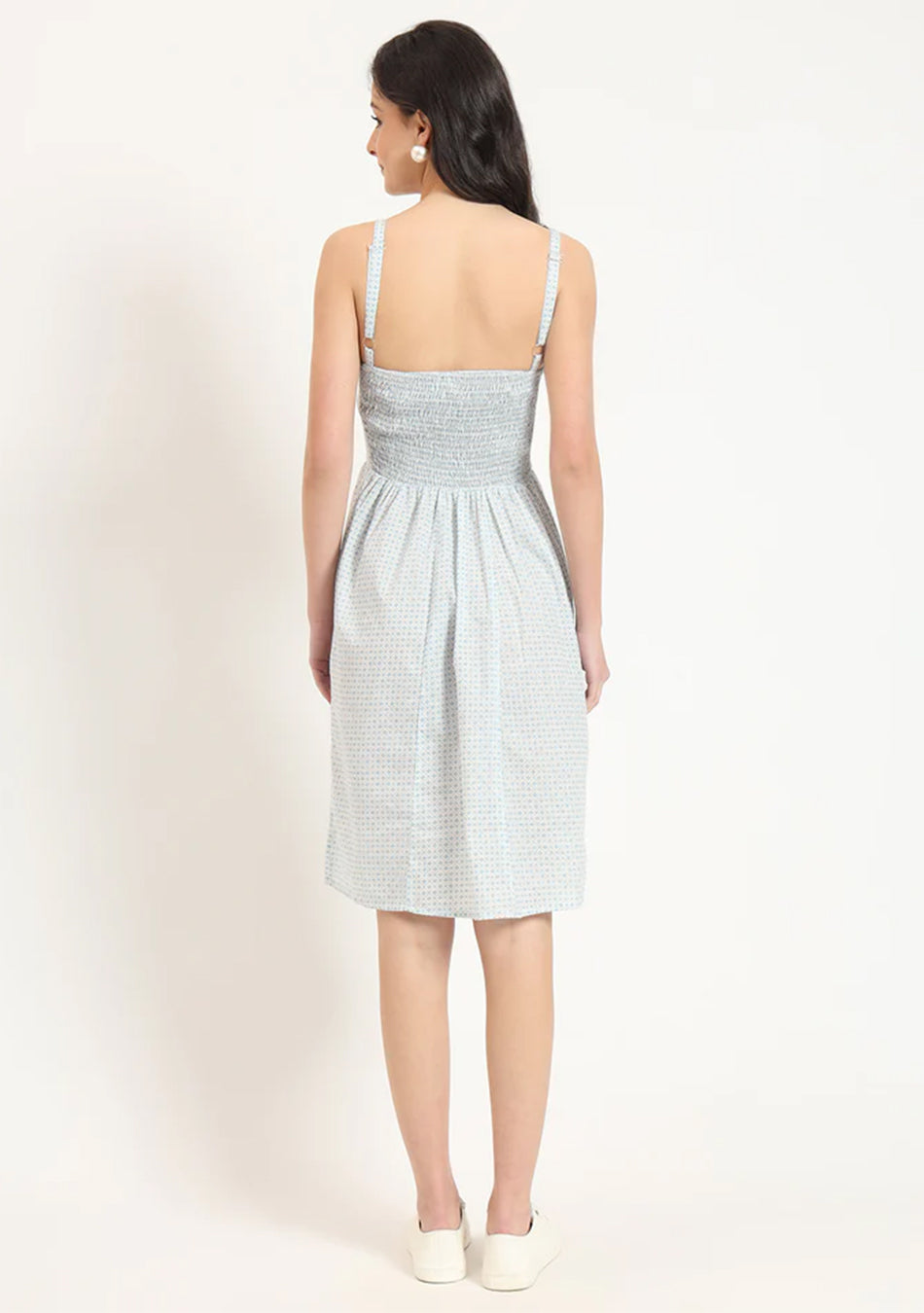 Blue Ethnic Motif Shoulder Strip Dress