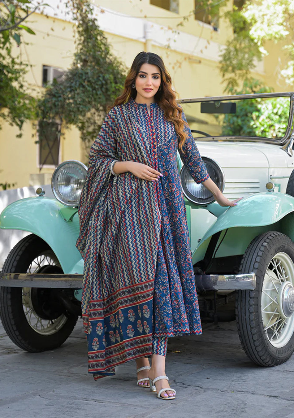 Multicolor Floral Print Cotton Fabric Kurta Pant With Dupatta
