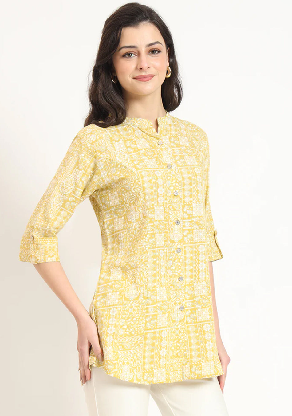 Yellow Cotton Fabric Straight Top